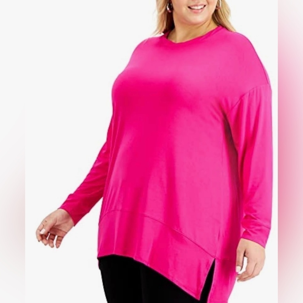 NWT INC Side Slit Barbie Core Pink Oversized Tunic Blouse Medium